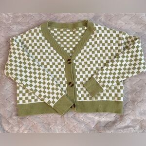Green and White Checkered Cardigan